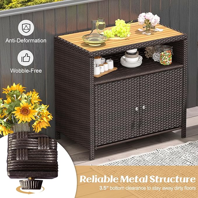 Tangkula Rattan Outdoor Storage Cabinet, Patiojoy Outdoor Cabinet - Image 5