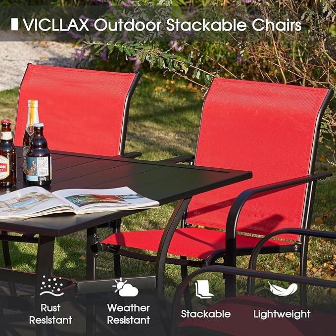 VICLLAX Patio Table and Chair Set of 10, All Weather Metal Round Outdoor Dining - Image 4