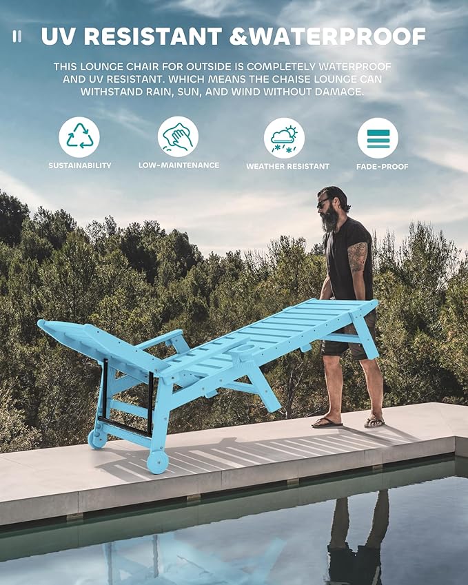SERWALL Patio Chaise Lounge Chair Set of 2, Poly Lounge Chair - Image 7