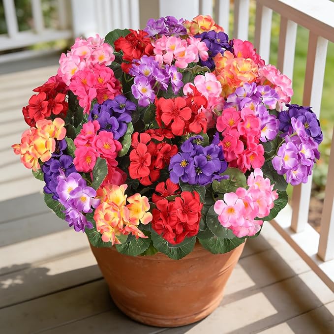 Artificial Geraniums Flowers for Outdoors, 6 Bundles Realistic Silk Fake by AmberFun