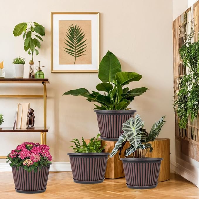 Planter-Pots-for-Plants-Indoor-Outdoor, 4 Pack 10 Inch Plastic Flower Pots - Image 6