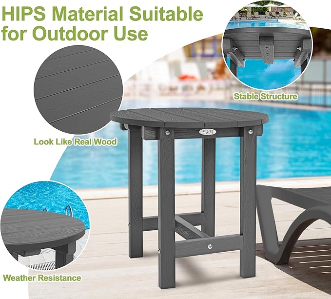 Y&M Outdoor Side Table, Waterproof Four-Legged Round Entryway End Table - Image 4