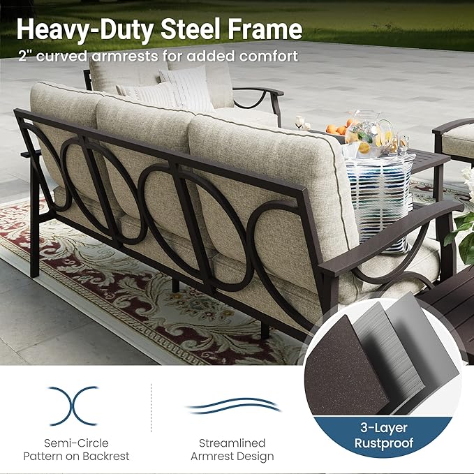 RoyalCraft 3 Seats Outdoor Patio Furniture Set, Outdoor Metal Sectional - Image 5