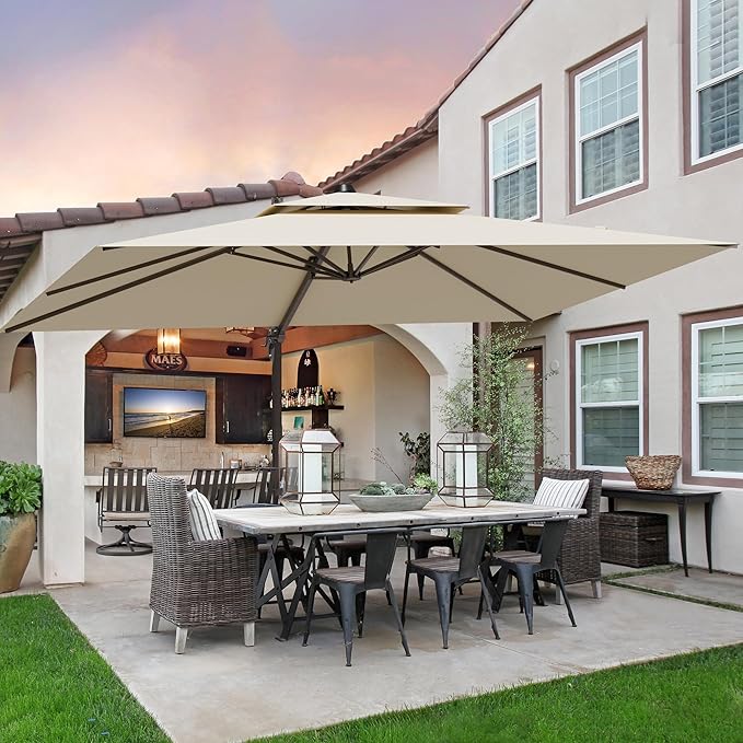9x12FT Beige Cantilever Outdoor Patio Umbrella - Image 3