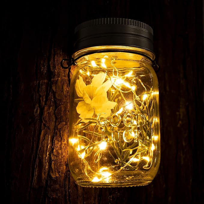 GIGALUMI Solar Mason Jar Lights, 12 Pack 30 Led String Fairy Lights Garden - Image 4