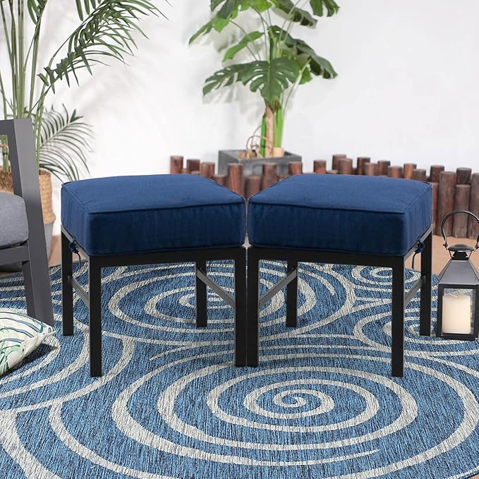 2 Pieces Outdoor Patio Ottomans, Assembled Aluminum Outdoor Ottoman - Image 7
