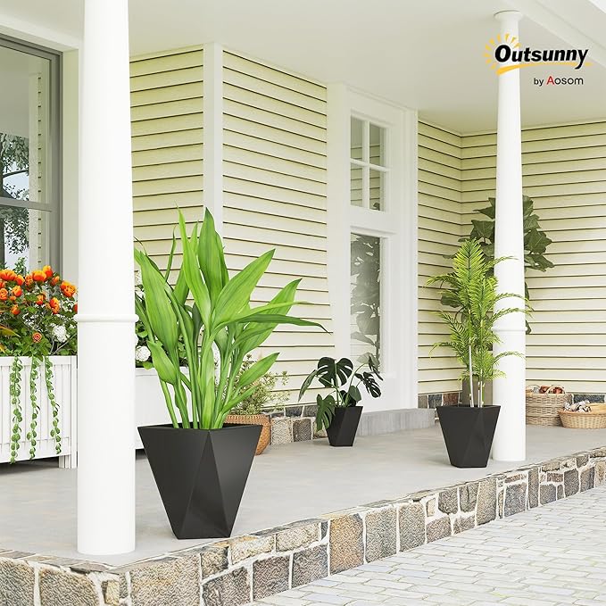Outsunny Set of 3 Tall Planters, MgO Indoor Outdoor Planters - Image 2