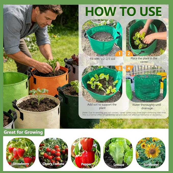Grow Bags, 7 Pack Colorful 10 Gallon Grow Bags, Reusable Fabric Grow Bags - Image 6