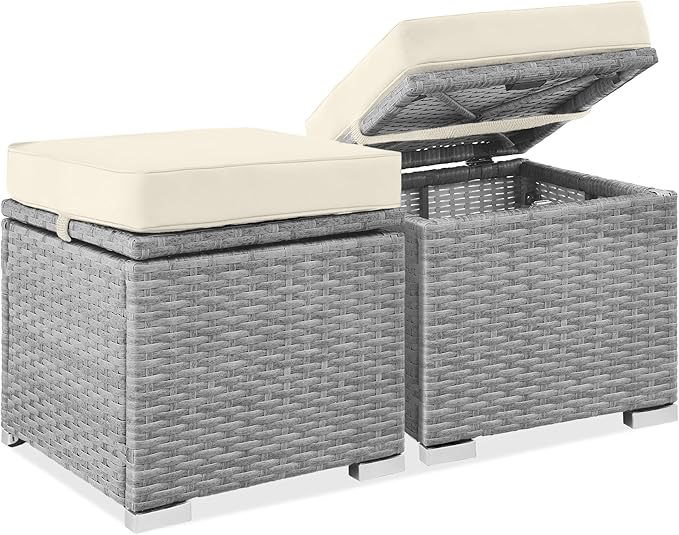 Best Choice Products Set of 2 Wicker Ottomans, Additional Seating, Side Table by BestChoiceProducts