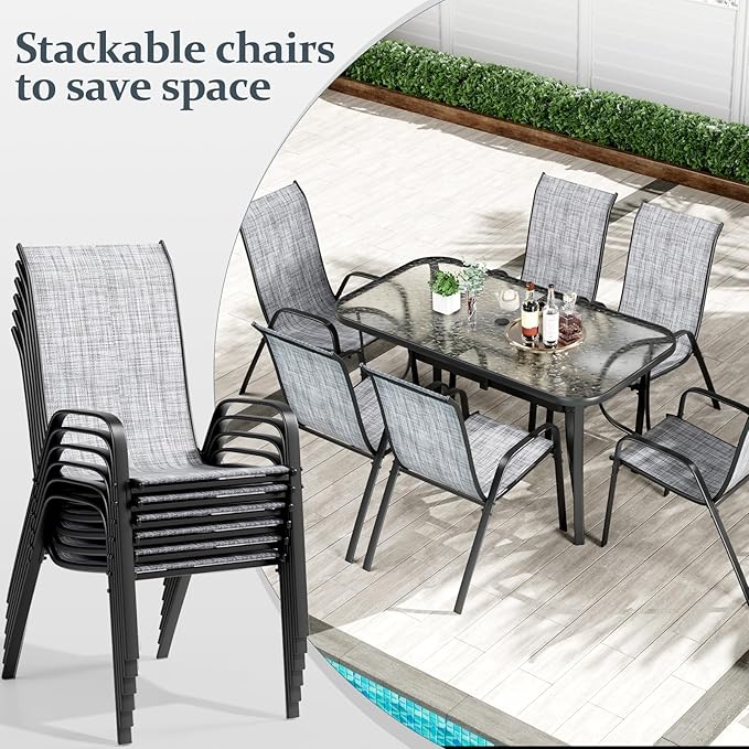 TLSUNNY 7 Pieces Patio Dining Set, Outdoor Table and Chairs W/1.69″ Umbrella - Image 3