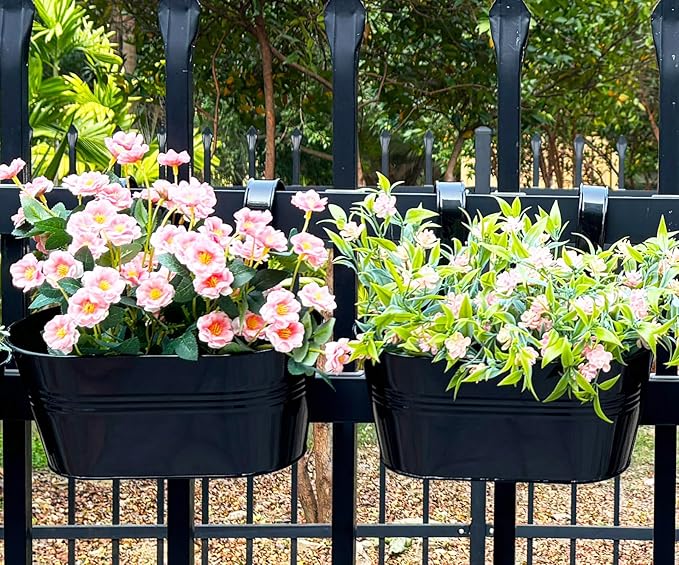 8 Pack Metal Hanging Planter for Outdoor Plants, 10 Inch Black Fence Planters - Image 7