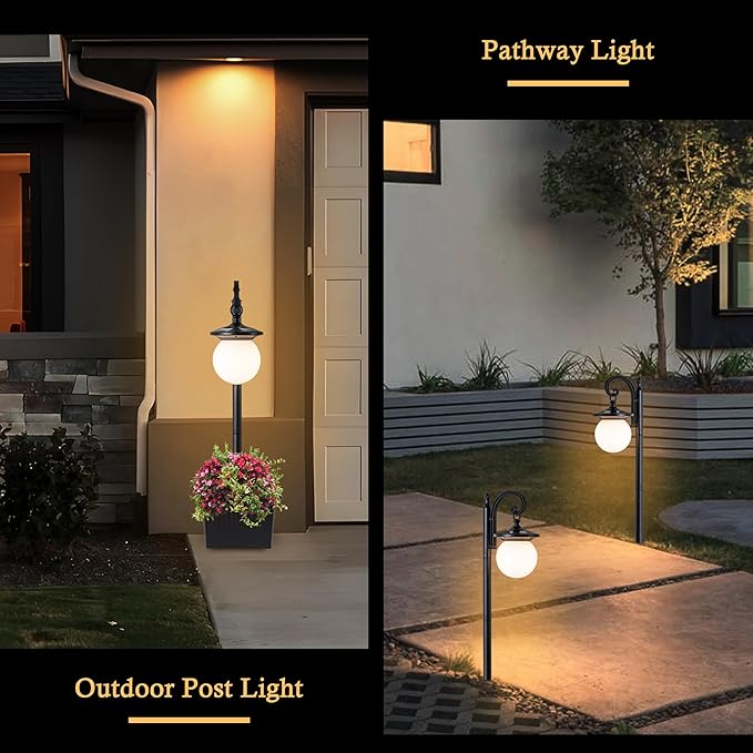 Outdoor Post Light with Planter, Matte Black Solar Lamp Post Light with Globe - Image 6