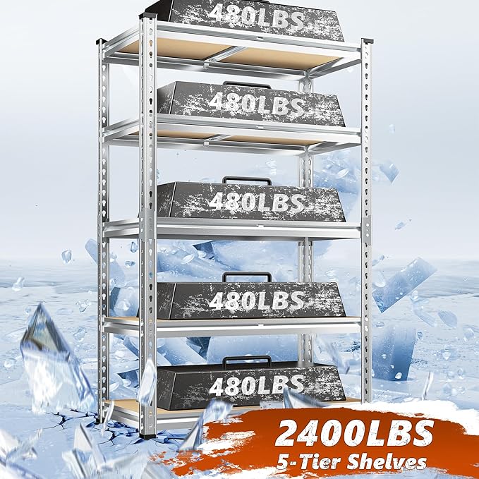 REIBII Garage Shelving, 5 Tier Storage Shelves Load 2400LBS, Adjustable Garage - Image 4