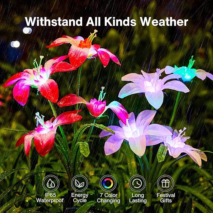 Solar Garden Lights Outdoor, 8 Pack Blooming Lily Solar Flowers Outdoor - Image 3