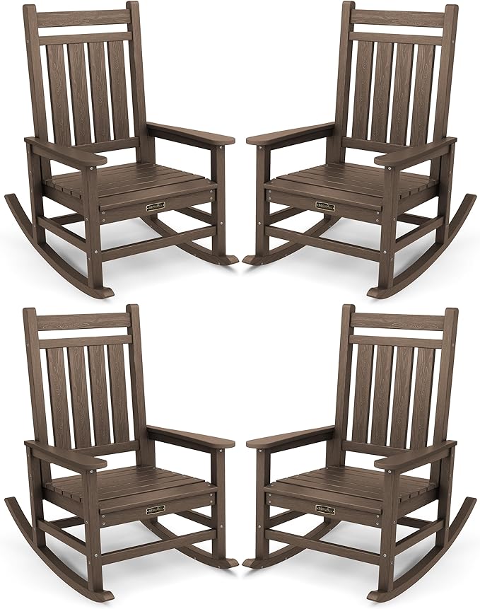 SERWALL Oversized Outdoor Rocking Chair Set of 4, HDPE Rocker by SERWALL