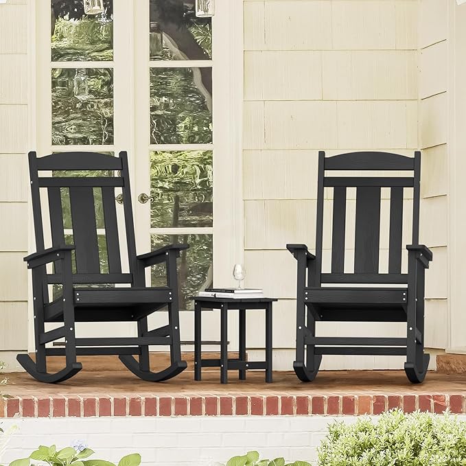 LUE BONA Outdoor Rocking Chairs Set, HDPS Poly Porch Rockers - Image 2