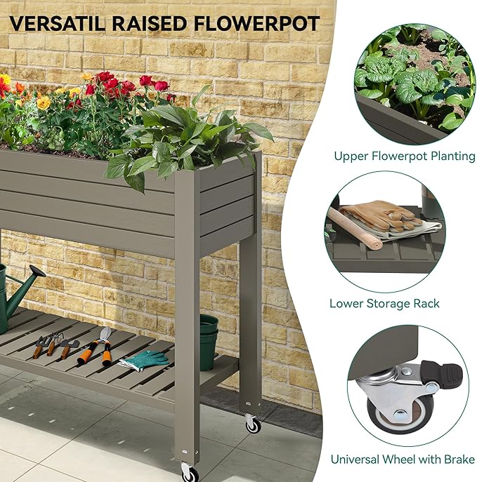 YITAHOME 43.3x17.7x34 in Elevated Garden Bed, Outdoor Plastic Planter Box - Image 2