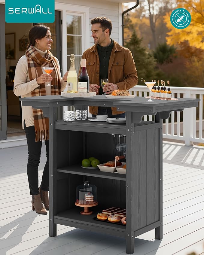 SERWALL Outdoor Bar Table, Patio Bar Cabinet - Image 2