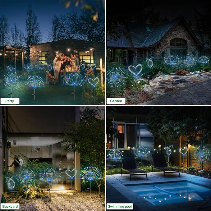 Solar Garden Lights Outdoor Waterproof, 2 Pack 120 LED Solar Firework Lights - Image 5