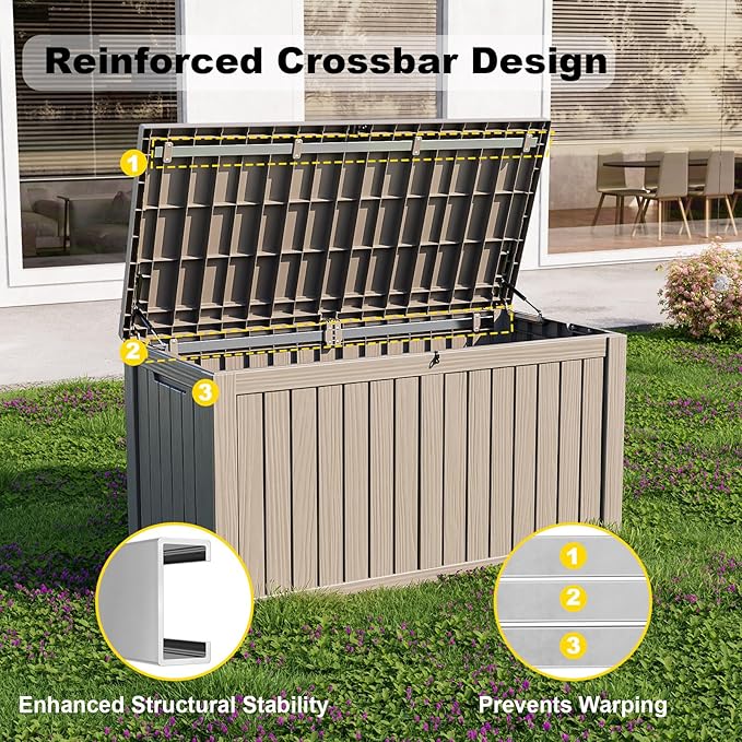 DRATO 180 Gallon Outdoor Storage Box, Large Waterproof Deck Box, Lockable Resin - Image 4