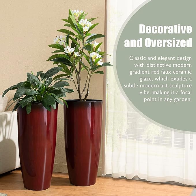 Glitzhome 30" H Oversized Tall Planter, Gradient Red Faux Ceramic Finish - Image 3