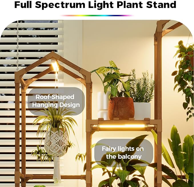 Bamworld Plant Stand with Grow Light Corner Plant Shelf Indoor with Lights Tall - Image 4