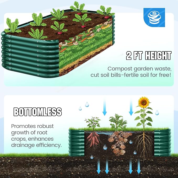 Quictent Galvanized Raised Garden Bed Kit, Strengthened by Crossbar, Dark Green - Image 5