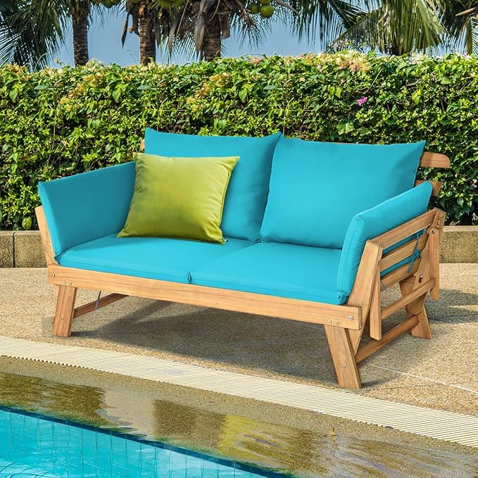 Tangkula Convertible Acacia Wood Patio Couch Sofa Bed - Image 2