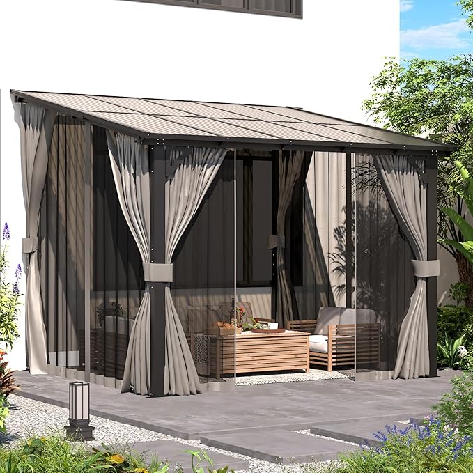 AECOJOY 10' X 8' Gazebo for Patio, Small Wall-Mounted Lean to Gazebo Pergola - Image 4
