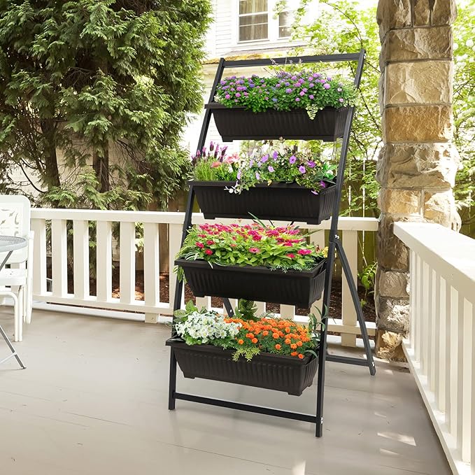 Giantex 2 Pcs 5.2FT Vertical Raised Garden Bed, 4-Tier Elevated Planter Box w/4 - Image 2