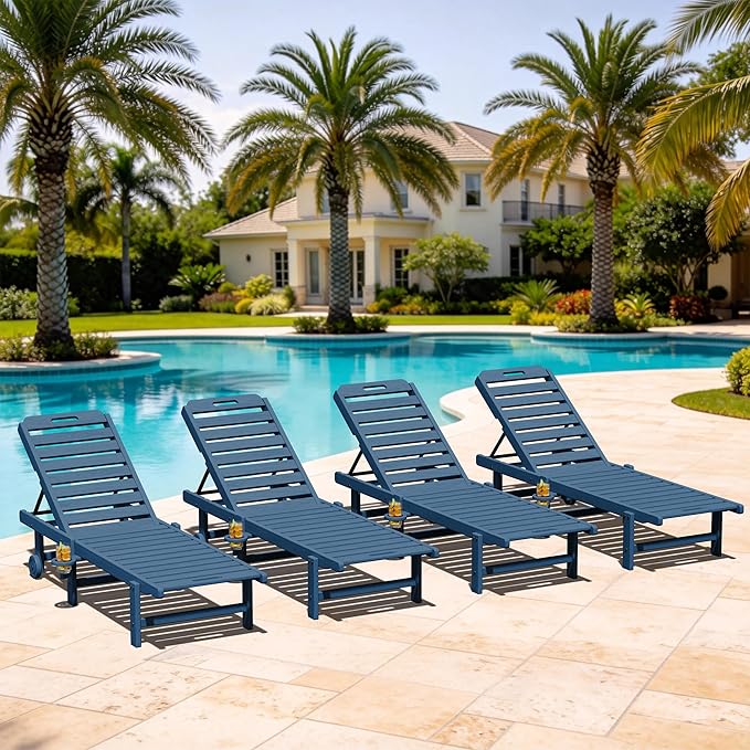 SERWALL Patio Chaise Lounge Chair Set of 4, HDPE Outdoor Lounge Chair by SERWALL