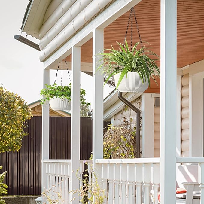 T4U 10 Inch Hanging Planters for Indoor Plants, 2 Pack White Self Watering - Image 9