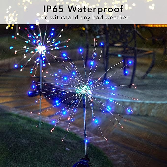 FOOING 4 Pcs Solar Garden Lights Solar Firework Lights Waterproof, 120 LED - Image 4