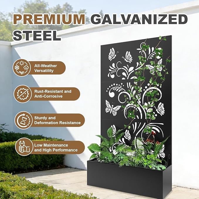 Metal Raised Garden Bed with Trellis & Privacy Screen, Modern Planter with - Image 2