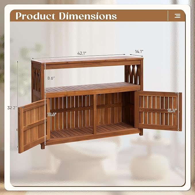 Flamaker Outdoor Storage Cabinet Weatherproof Acacia Wood Outdoor Cabinet - Image 3
