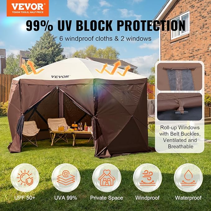 VEVOR Pop Up Gazebo Screen Tent 6 Sided Canopy Sun Shelter - Image 2