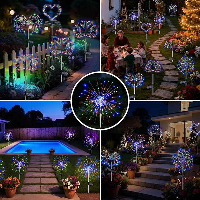 btfarm 4 Pack 120 LED Solar Garden Lights Outdoor, 8 Modes Firework Lights - Image 7