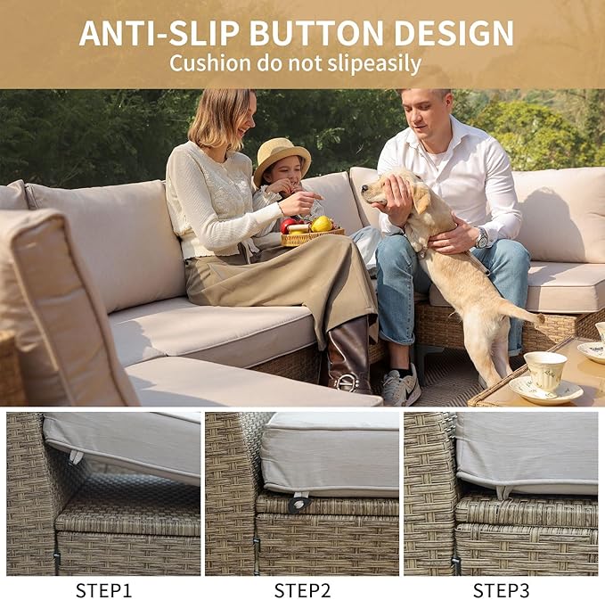 Jing's Villa 5-Piece Outdoor Patio Furniture Set, Ratten Conversation Sectional - Image 6