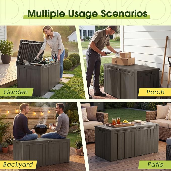 Devoko 100 Gallon Outdoor Storage Box, Waterproof Resin Deck Box - Image 4