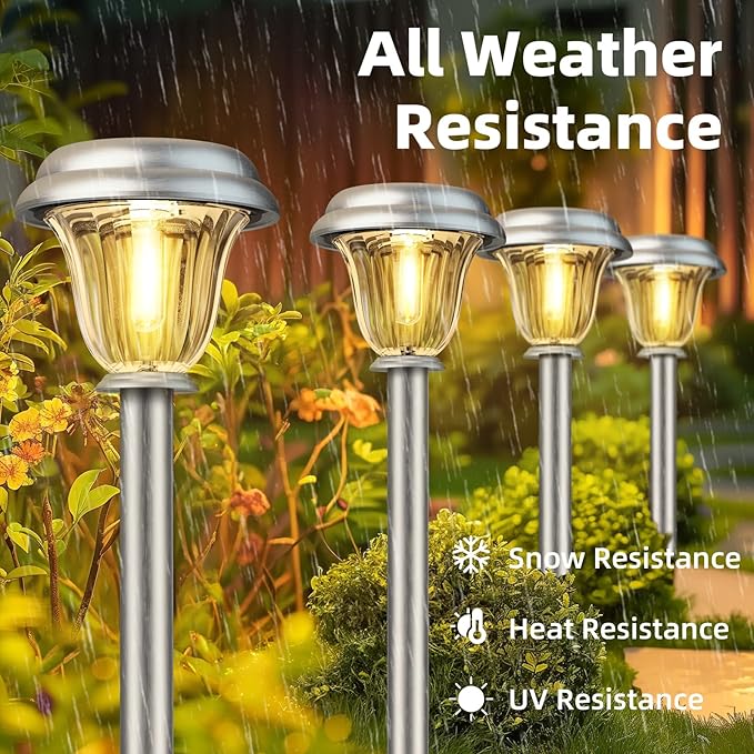 DERAYSION Solar Lights Outdoor Waterproof, Brushed Stainless Steel Glass Solar - Image 4