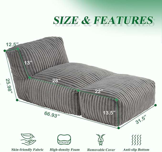 Hobestluk Big Bean Bag Lounger Chairs Large Beanbag Chair - Image 2