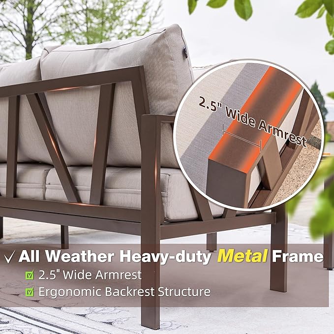 Patio Furniture Set, 6 Pieces Outdoor Couch Sectional, L Shaped Patio Sofa - Image 3