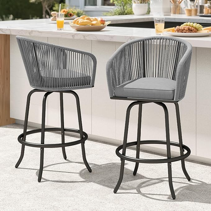 DWVO Outdoor Counter Height Bar Stools Set of 2, Patio Swivel Bar Chairs by DWVO