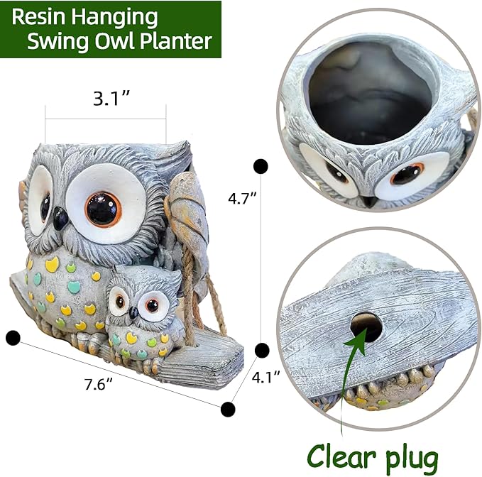 Swing Owl Hanging Planters for Indoor Plants, Cute Small Succulent Pots - Image 5