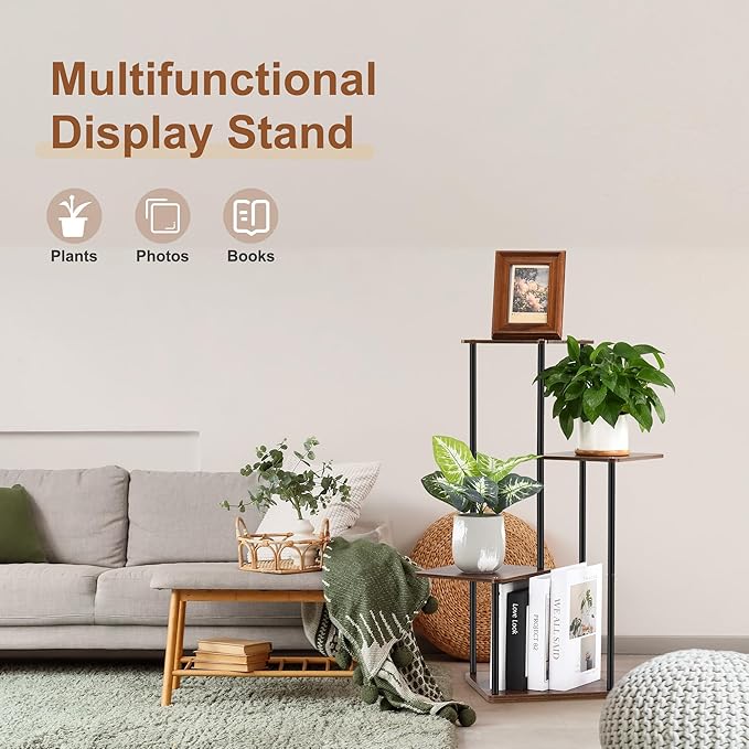 4 Tier Plant Stand Indoor Outdoor, Wood Metal Corner Shelf, Planter Shelf - Image 6