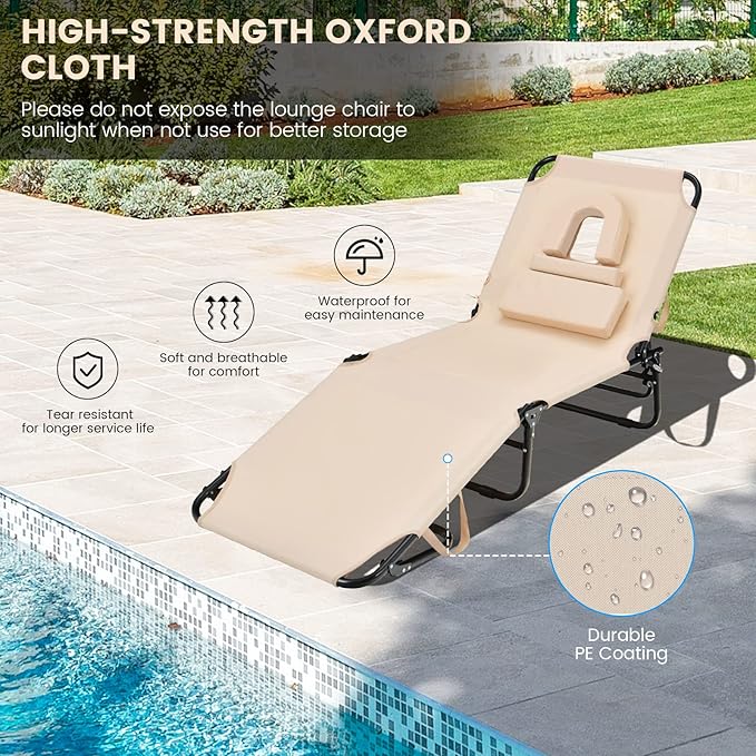 GYMAX Tanning Chair, 350lbs Beach Lounge Chair - Image 3