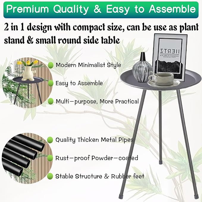 Plant Stand, Rust-proof Small Patio Table Round Metal Side Table - Image 4