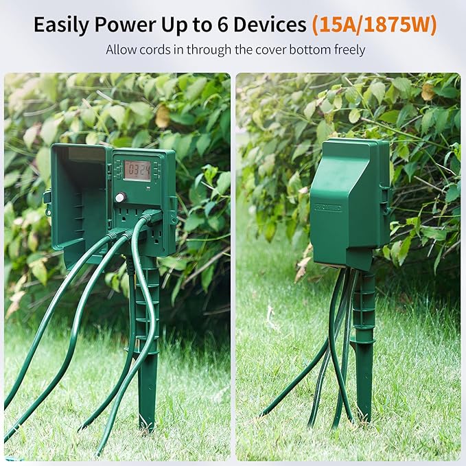 SURAIELEC Outdoor Power Stake, 7-Day Programmable Digital Timer, Power Strip - Image 4