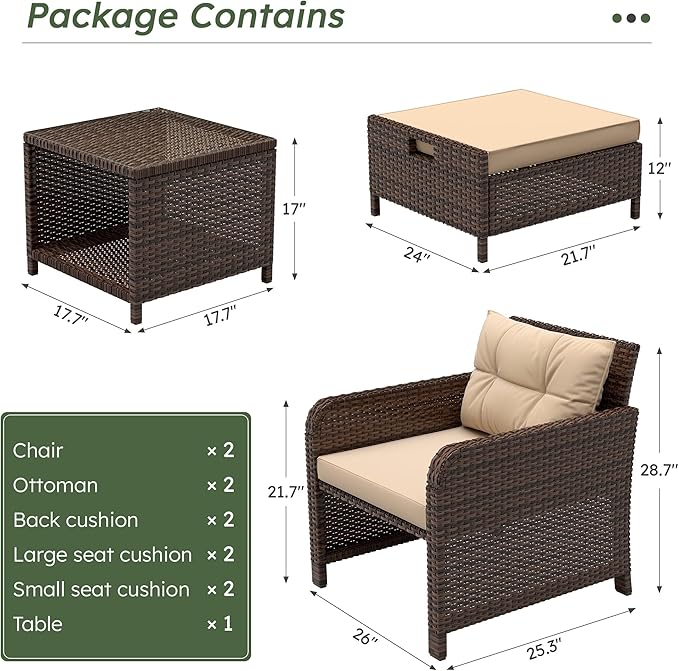 LHBcraft Outdoor Furniture 5 Piece Patio Conversation Set, PE Rattan Patio Set - Image 7