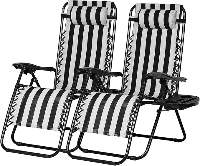 Nazhura Set of 2 Relaxing Recliners Patio Chairs Adjustable Steel Mesh Zero by NazhuraGoodCompanionAtHome